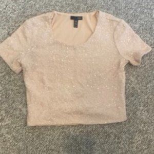 Bloomingdales "Aqua" Brand Light Pink Sequins short-sleeve crop top